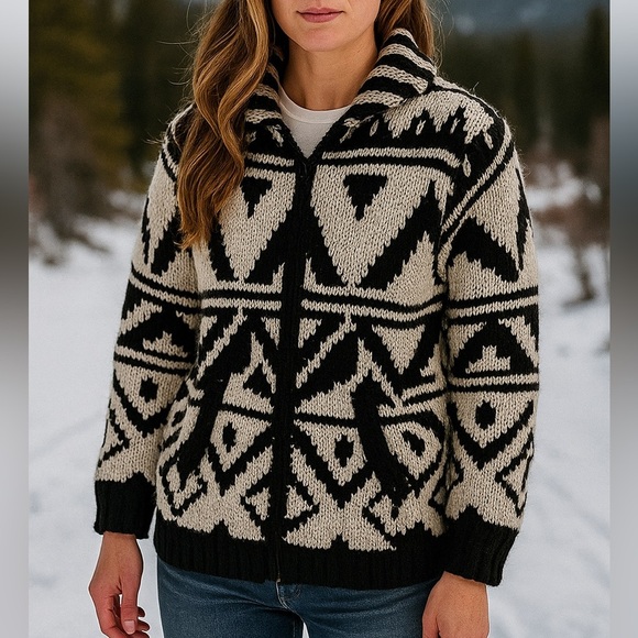 Lost Horizons Wool Handknit Chunky Knit Cardigan Sweater NWT Size XXS Cowichan - Picture 1 of 12